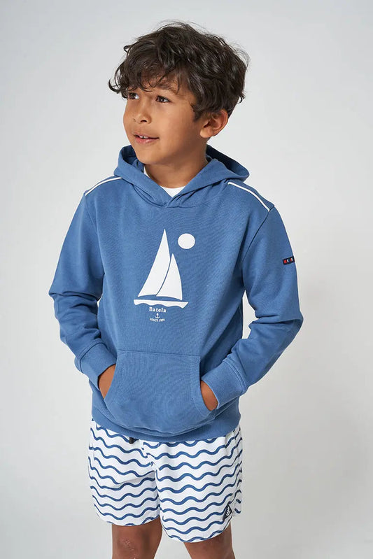 Boys' sweatshirt in terry cotton with a sailboat design