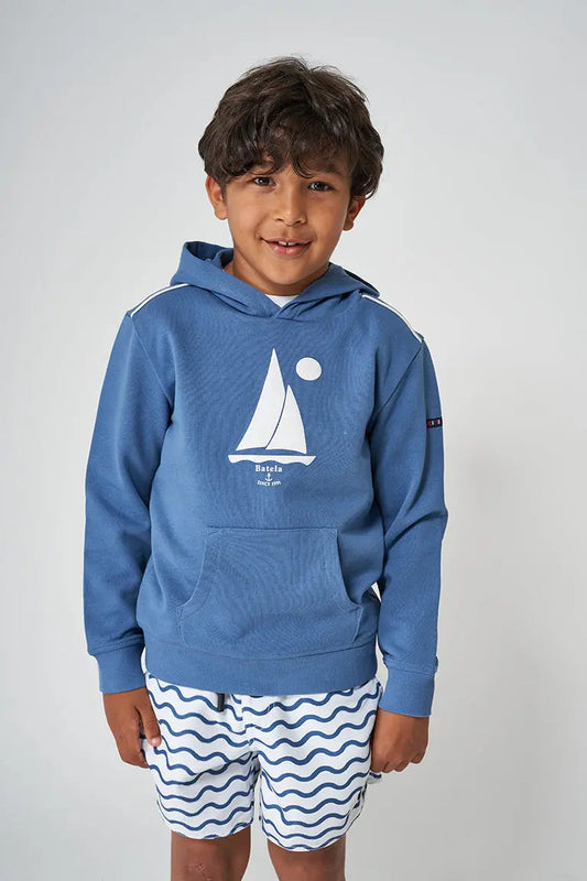 Boys' sweatshirt in terry cotton with a sailboat design