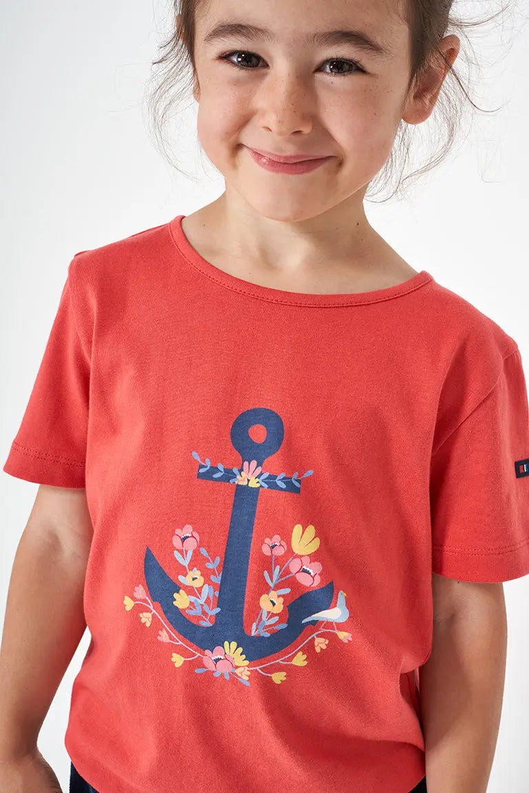 Camiseta de algodón manga corta dibujo ancla