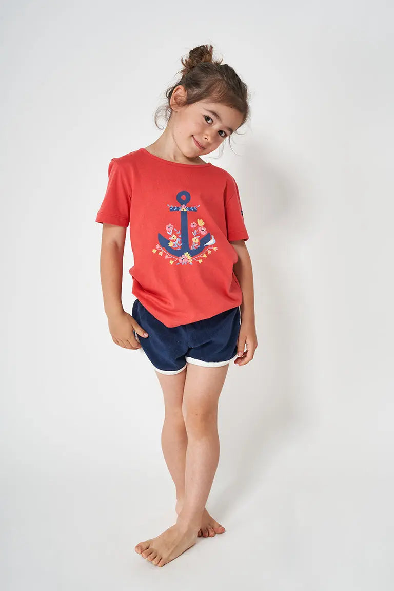 Camiseta de algodón manga corta dibujo ancla