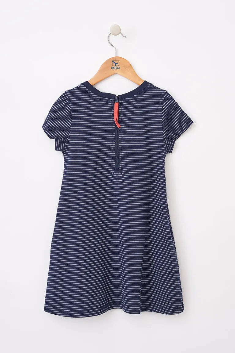Vestido algodón y manga corta con pájaro bordado