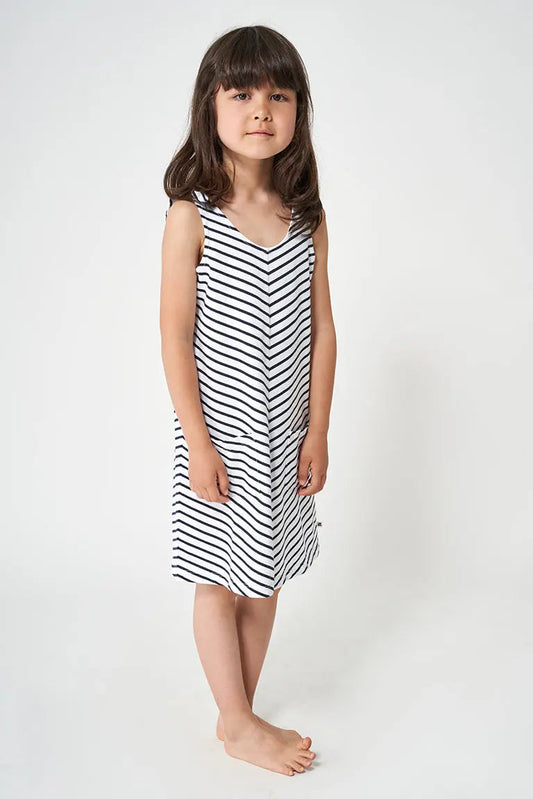 Robe à rayures et bretelles pour fille, confectionné en coton