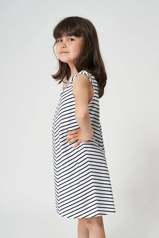 Robe à rayures et bretelles pour fille, confectionné en coton