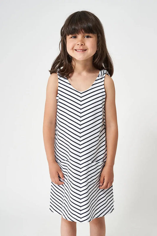 Robe à rayures et bretelles pour fille, confectionné en coton
