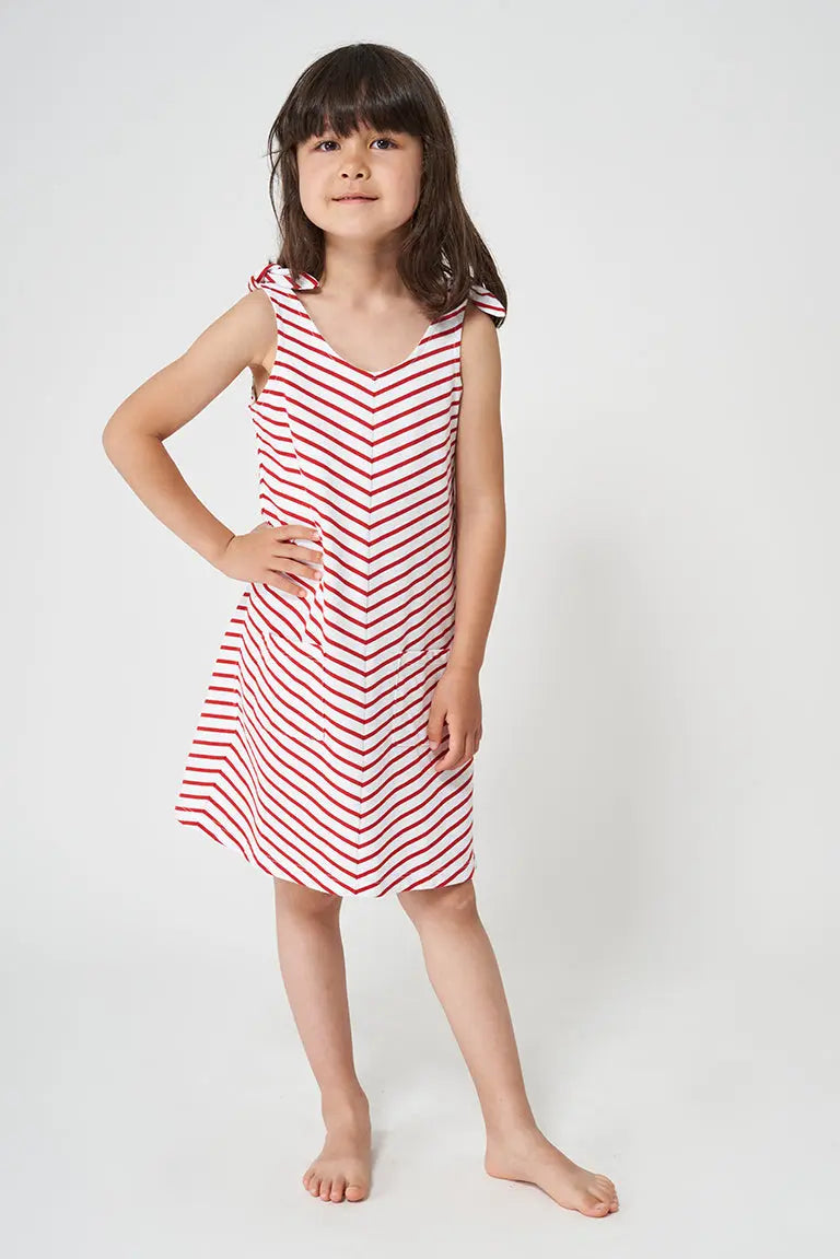 Girl's striped dress with straps made of cotton