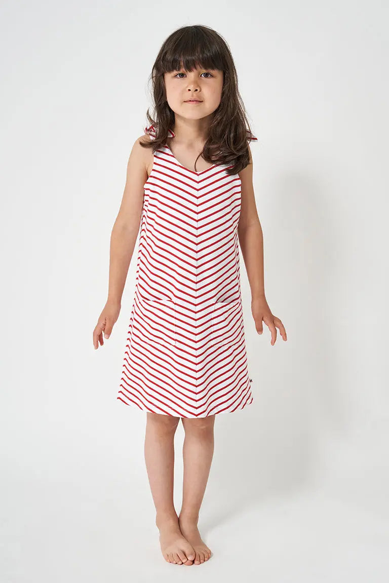 Girl's striped dress with straps made of cotton