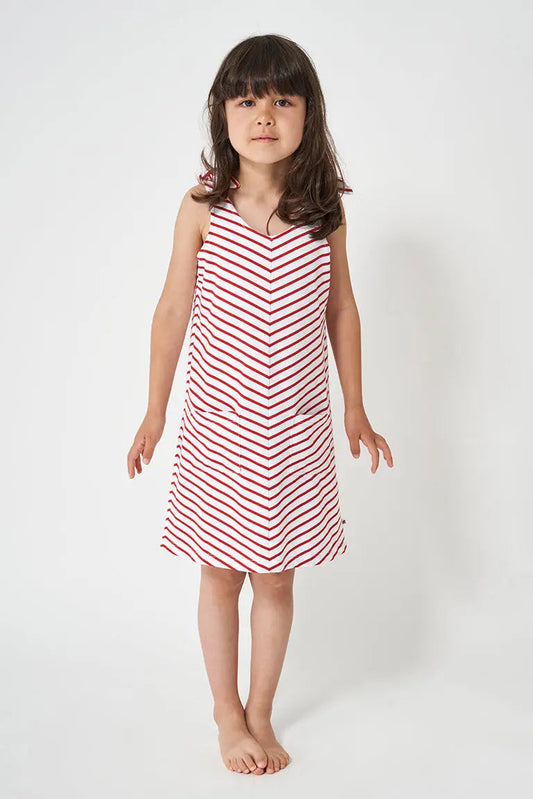 Robe à rayures et bretelles pour fille, confectionné en coton