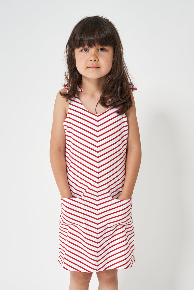 Girl's striped dress with straps made of cotton