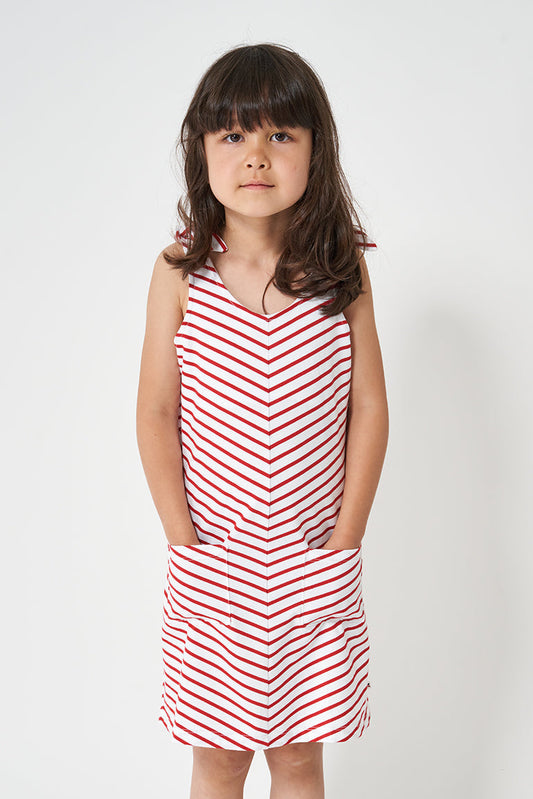 Robe à rayures et bretelles pour fille, confectionné en coton