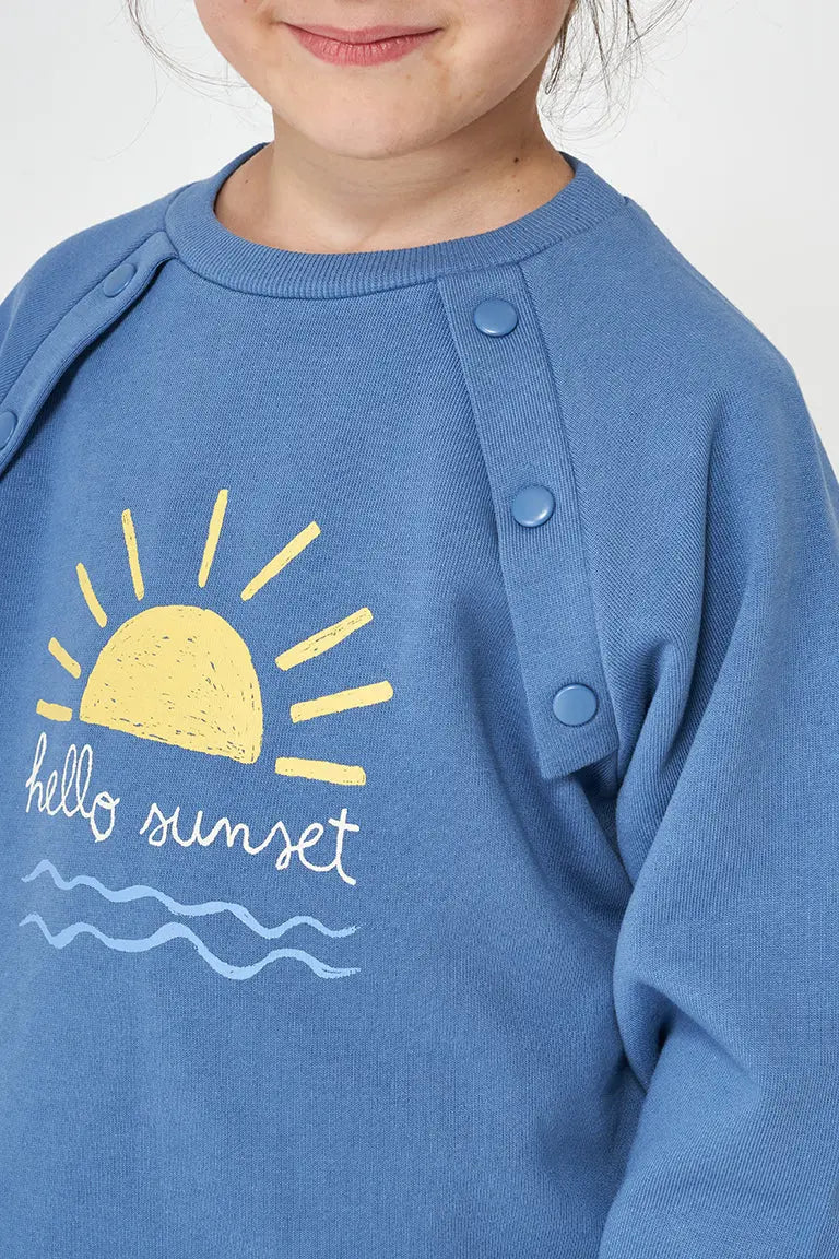 Sweat-shirt ou pull en coton terry avec boutons et dessin 'Hello sunset'