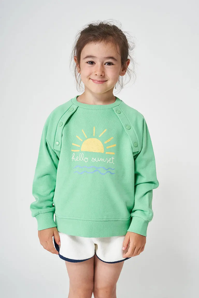 Sweat-shirt ou pull en coton terry avec boutons et dessin 'Hello sunset'