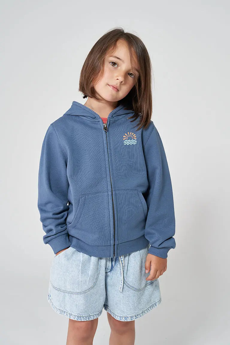 Terry cotton sweatshirt with hood and zipper