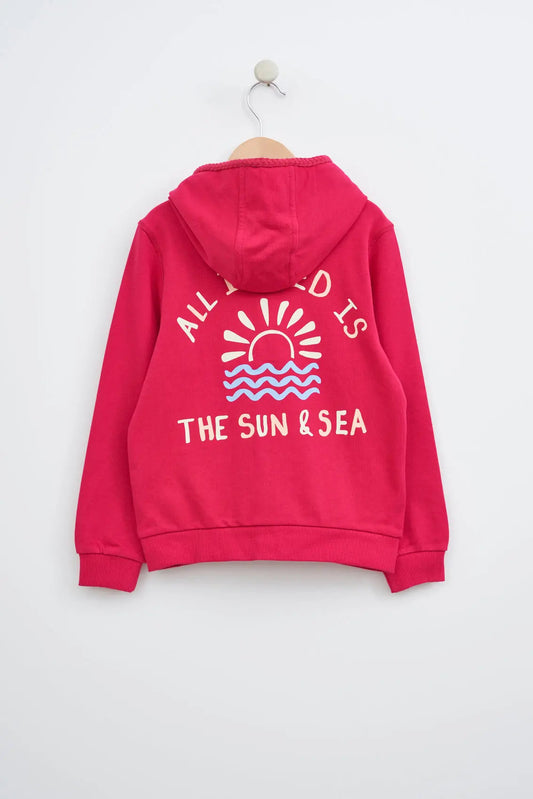 Terry cotton sweatshirt with hood and zipper