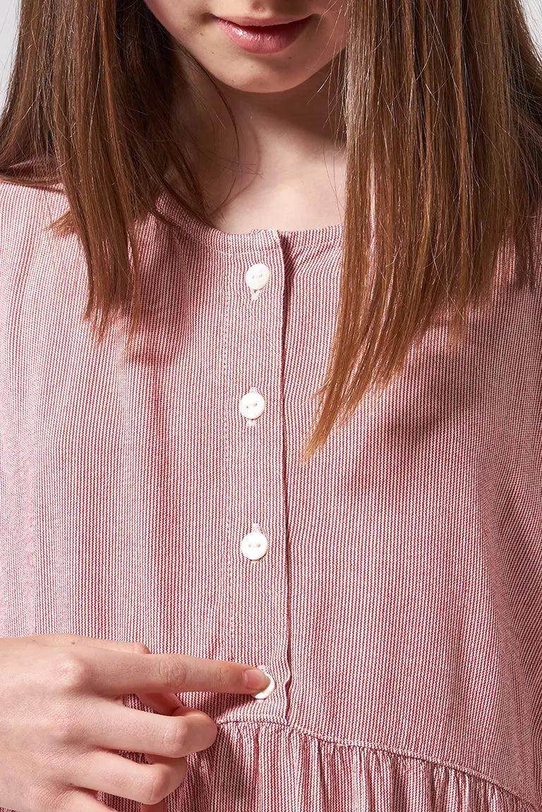 Girl's striped dress with buttons in 100% viscose