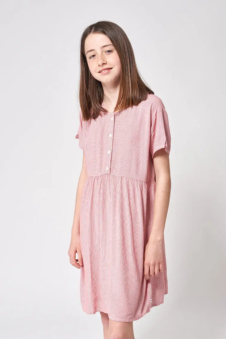 Girl's striped dress with buttons in 100% viscose