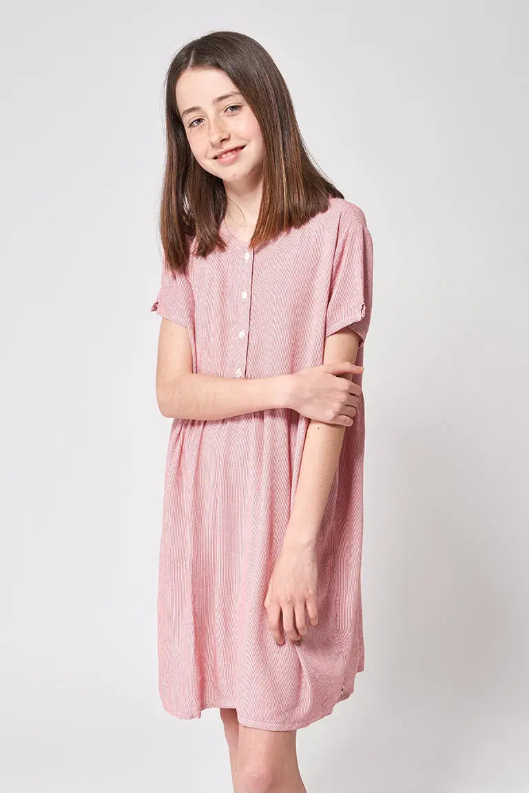 Girl's striped dress with buttons in 100% viscose