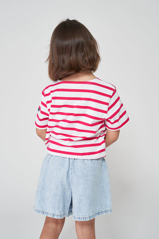 Boys' short-sleeved striped cotton Marseillaise T-shirt - N2208 OUTLET