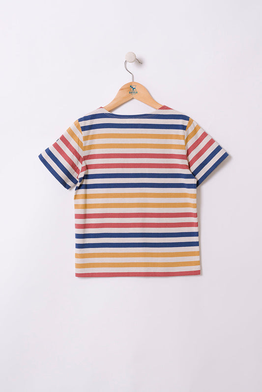 Boys' short-sleeved striped cotton Marseillaise T-shirt - N2208 OUTLET