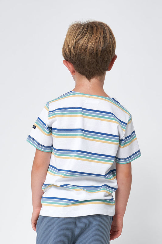 Boys' short-sleeved striped cotton Marseillaise T-shirt - N2208 OUTLET