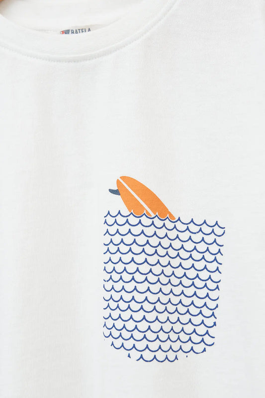Short-sleeved cotton pocket surf t-shirt