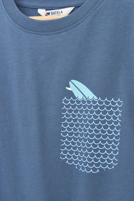 Short-sleeved cotton pocket surf t-shirt