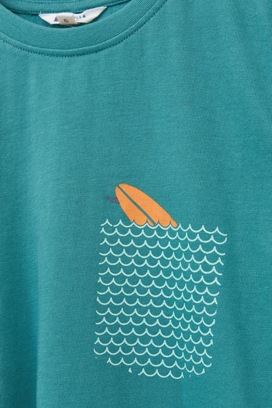 Short-sleeved cotton pocket surf t-shirt
