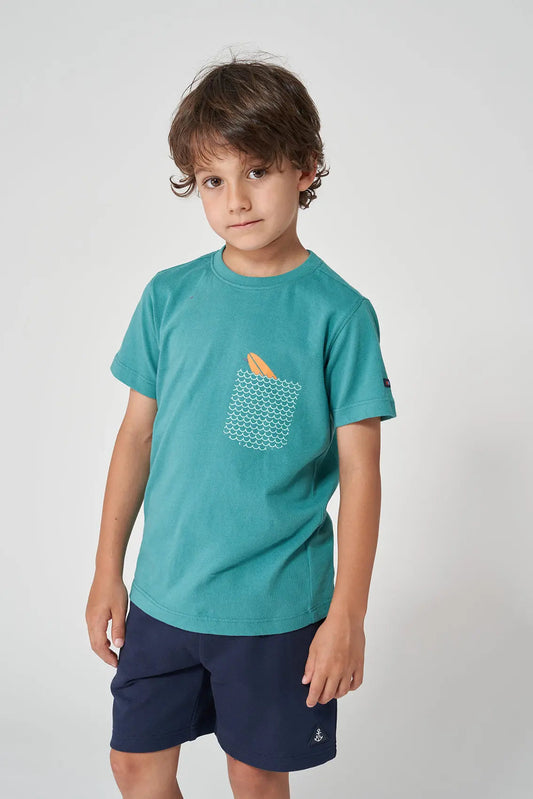 Short-sleeved cotton pocket surf t-shirt
