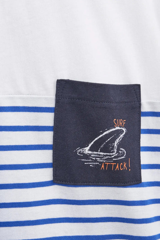 Plain and striped short-sleeved T-shirt with pocket