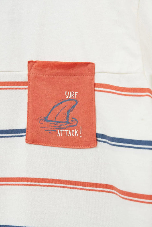 Plain and striped short-sleeved T-shirt with pocket
