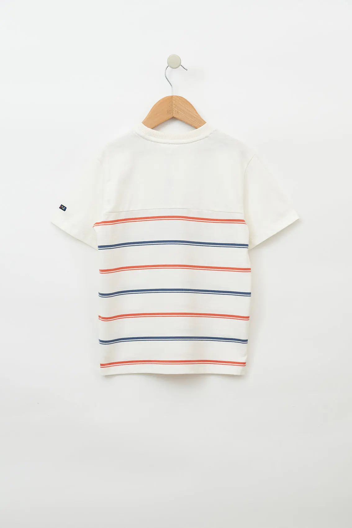 Plain and striped short-sleeved T-shirt with pocket