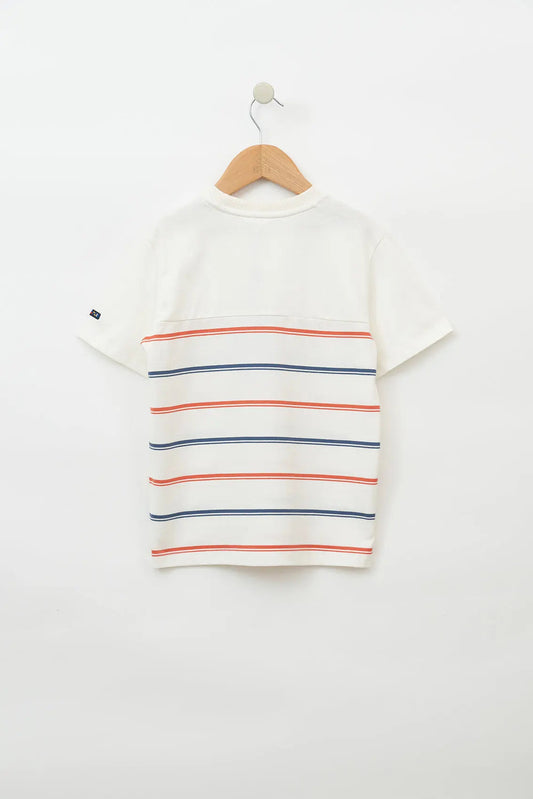 Plain and striped short-sleeved T-shirt with pocket