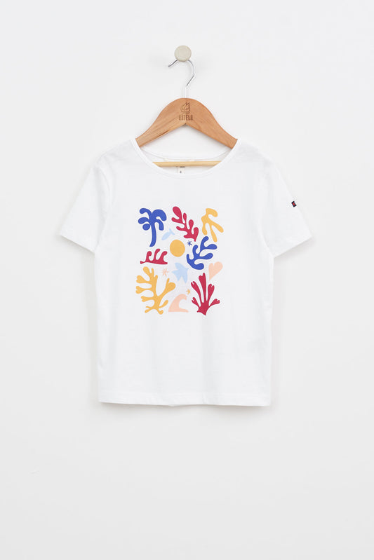 Short-sleeved cotton T-shirt with corals