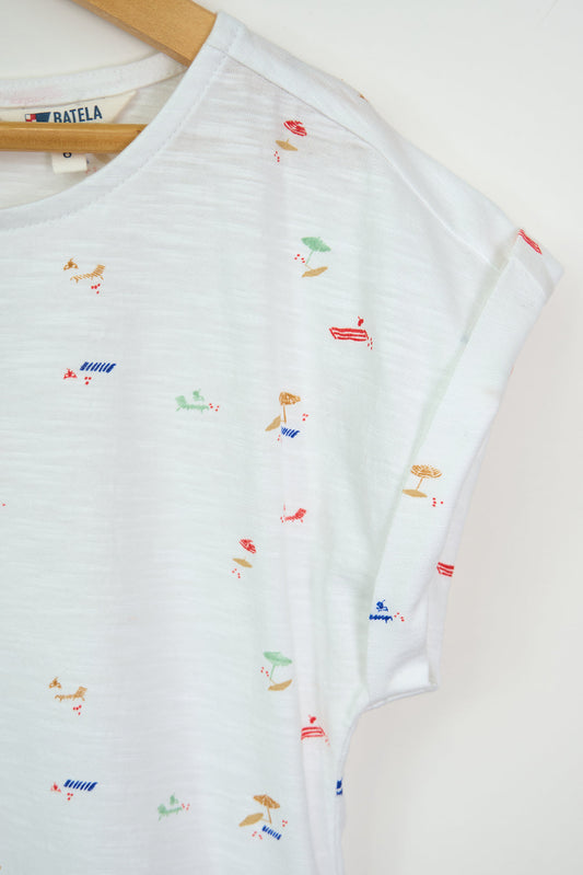 Flamed beach print t-shirt
