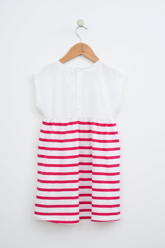 Girl's dress in plain and striped cotton