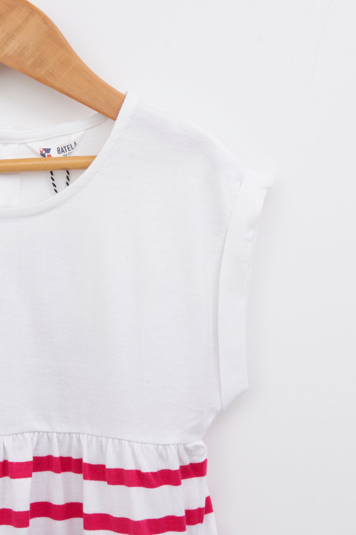 Girl's dress in plain and striped cotton