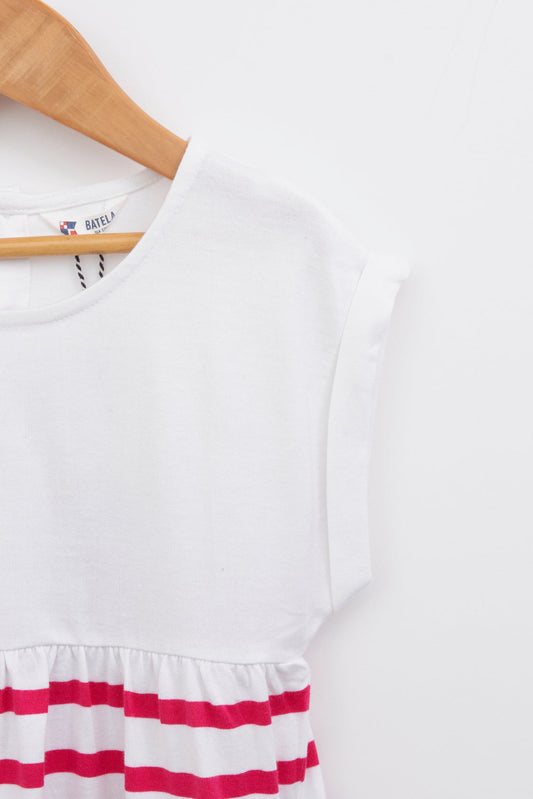 Girl's dress in plain and striped cotton
