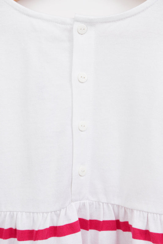Girl's dress in plain and striped cotton