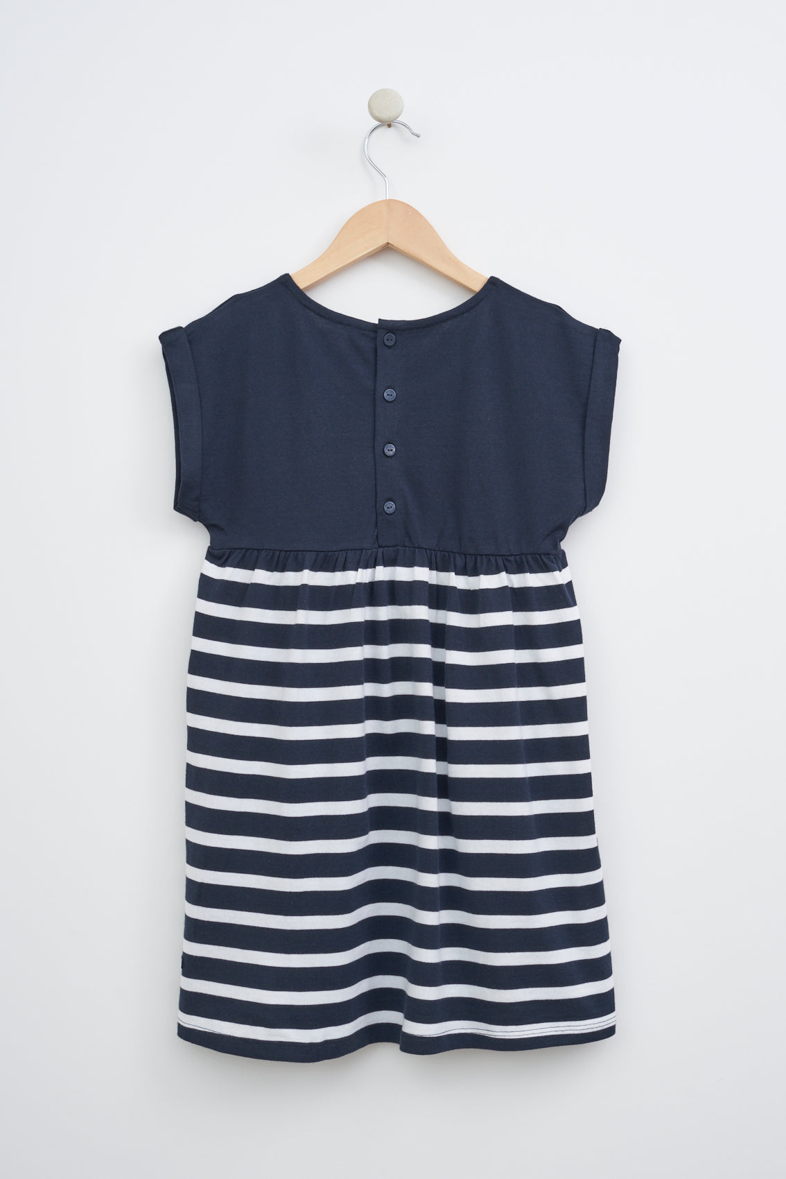 Girl's dress in plain and striped cotton