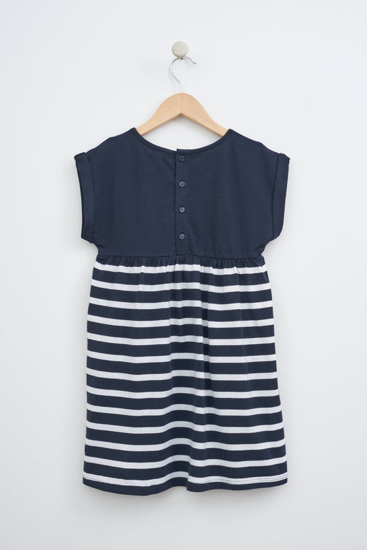 Girl's dress in plain and striped cotton