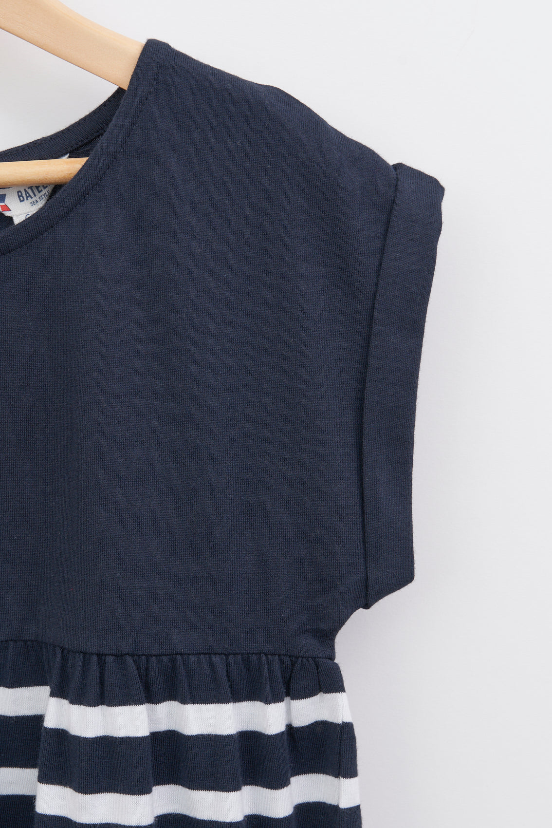 Girl's dress in plain and striped cotton