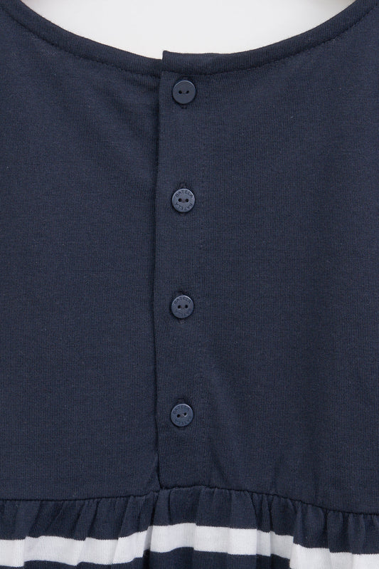 Girl's dress in plain and striped cotton