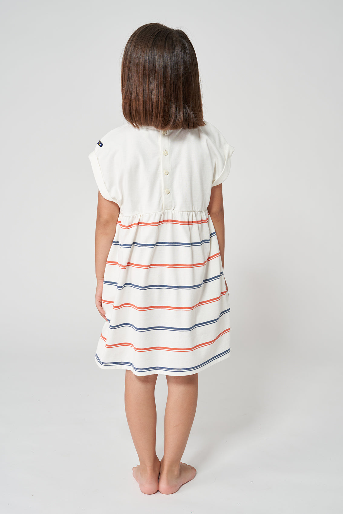 Girl's dress in plain and striped cotton