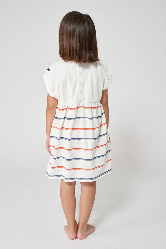 Girl's dress in plain and striped cotton