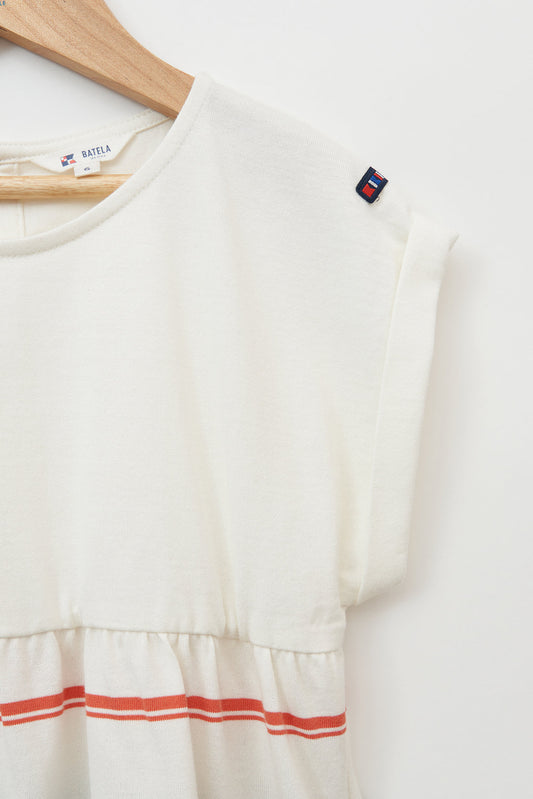 Girl's dress in plain and striped cotton