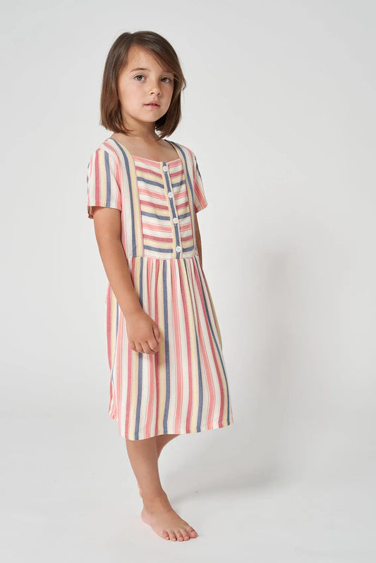 Girl's dress in striped viscose