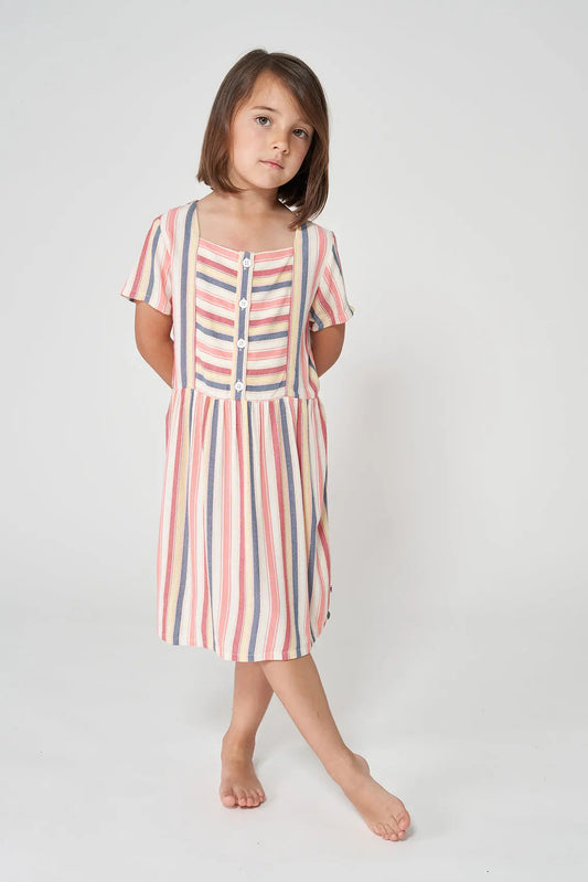 Girl's dress in striped viscose