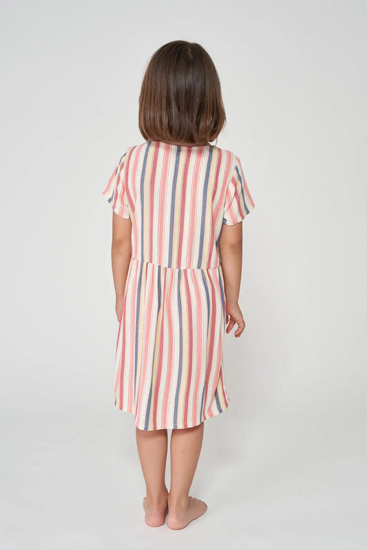 Girl's dress in striped viscose