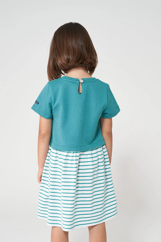 Girl's dress in striped cotton terry cloth with anchor