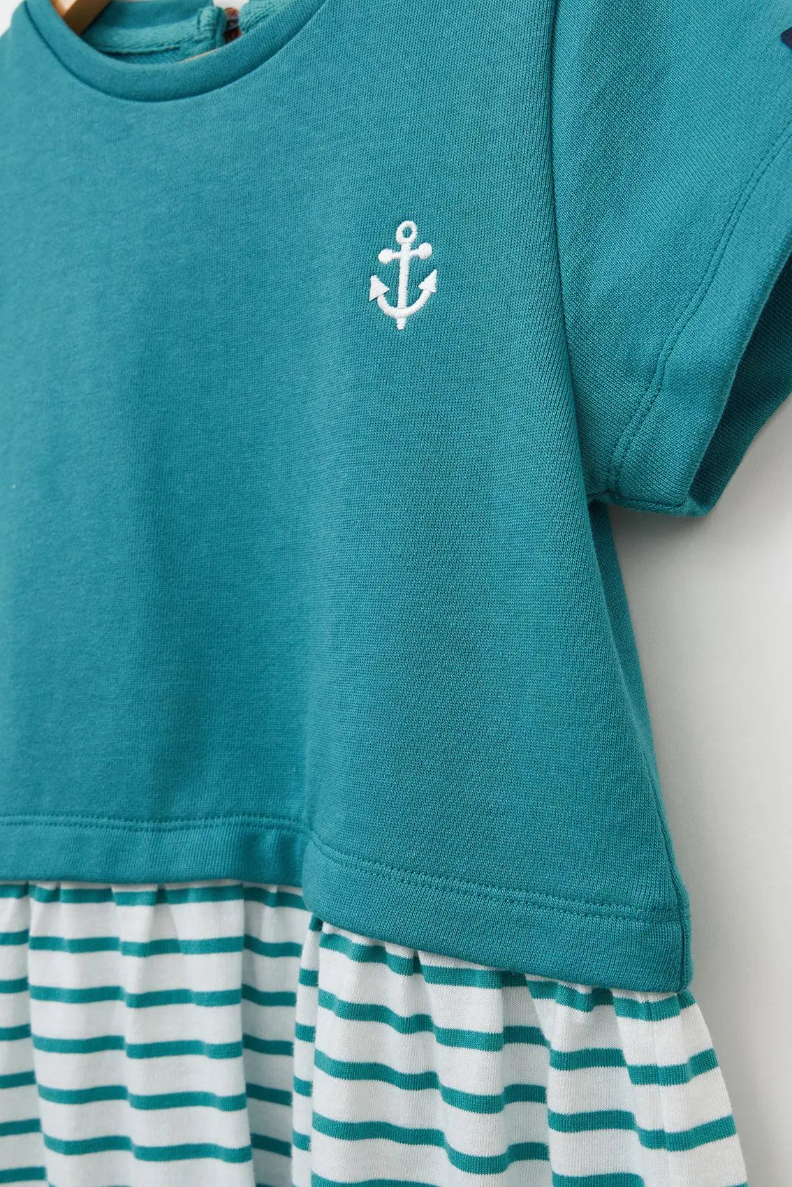 Girl's dress in terry cotton with stripes and anchor