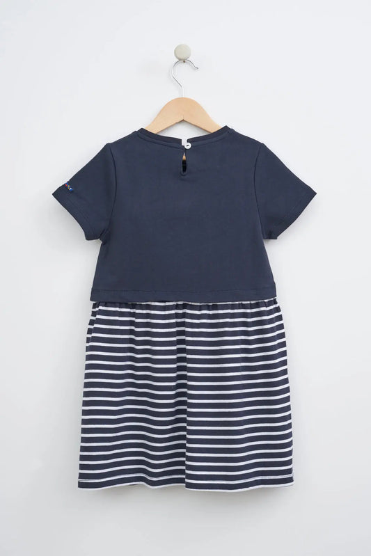 Girl's dress in striped cotton terry cloth with anchor